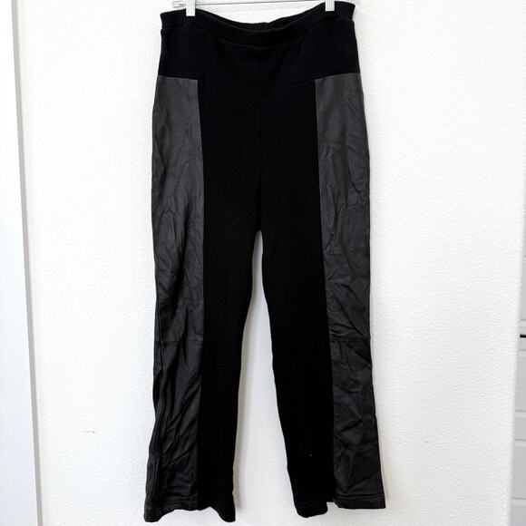 SANTA FE Wool Leather Paneled Knit Pants Black Size 14 Stretch Moto Goth Grunge